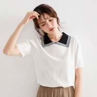 2022 summer new arrive japanese style cute gril short sleeve patchwork color block standard vacation womens blouse