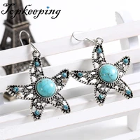 1pairs women vintage bohemian starfish earrings turquoise ear drop jewelry
