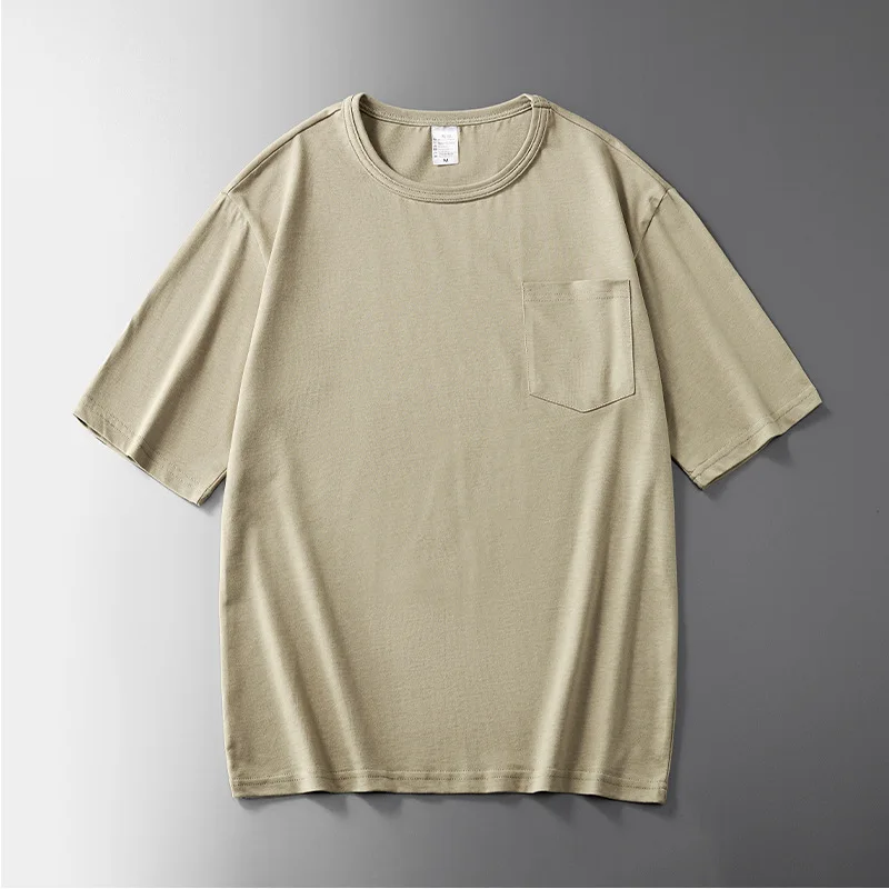 

Summer New Fashion European and American Style Round Neck Pocket Short-sleeved T-shirt Men's Loose Casual Cotton Pullover Top