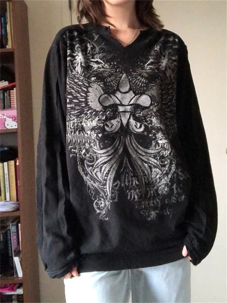 

Женский пуловер с длинным рукавом Y2k, готический осенний стиль, стиль E-girl, стиль панк, стиль Харадзюку, женская уличная одежда в стиле хип-хоп