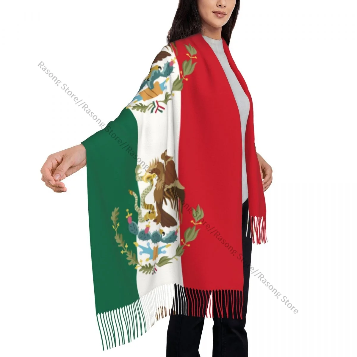 Осенне-зимние теплые шарфы с мексиканским флагом модная шаль кисточками повязка