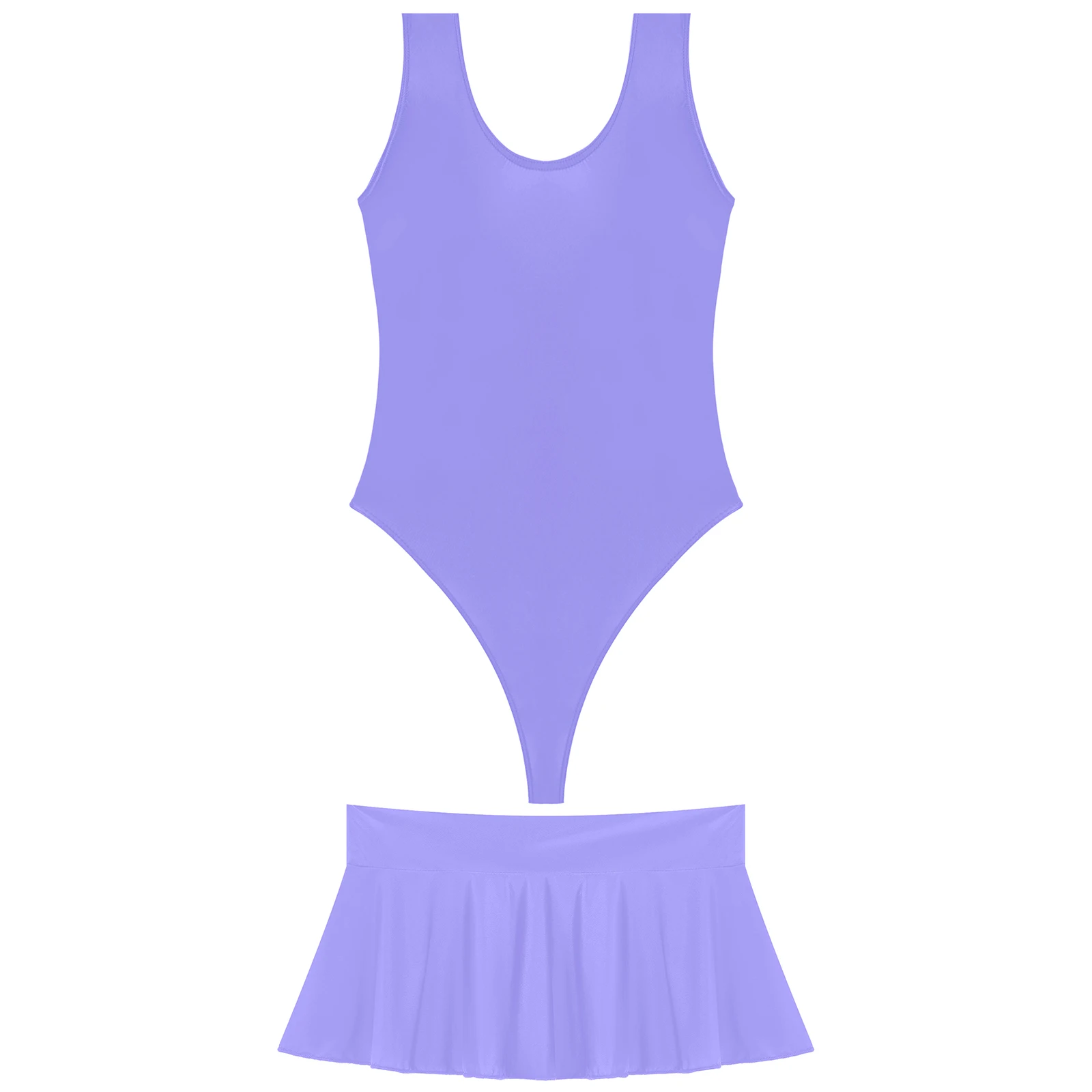 Женское глянцевое Боди без рукавов с высоким вырезом и низкой посадкой мини-юбка