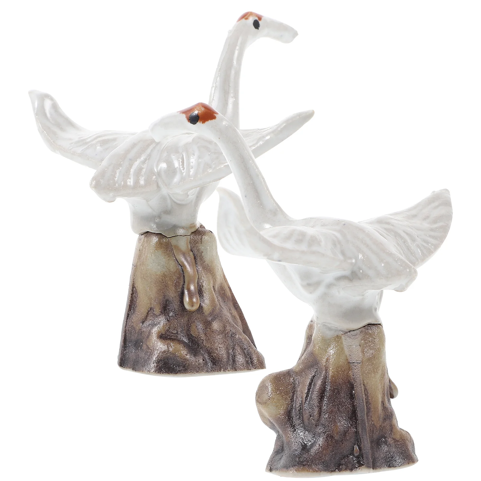 

2pcs Crane Decorative Ornaments Ceramic Fish Tank Ornaments Crane Decor Stones