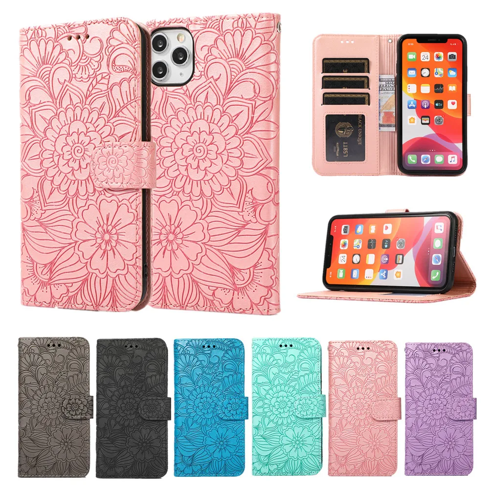 

Cute Embossed Leather Flip Case for iPhone 14 13 11 12 Pro Max X XS XR 6 7 8 Plus SE 2020 Fundas Wallet Stand Full Protect Cover