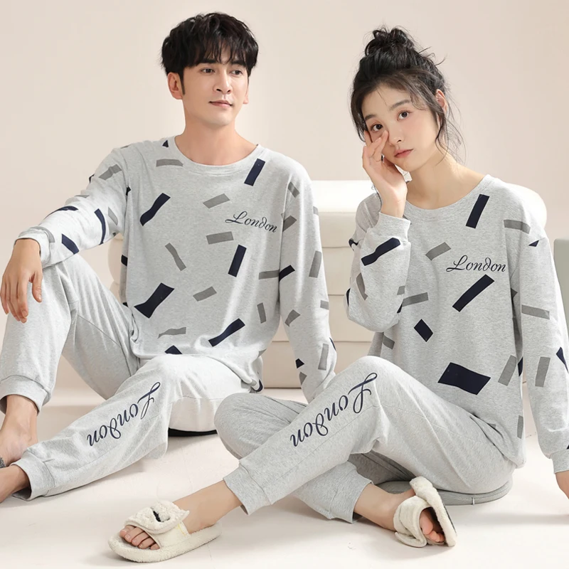 Пижамный комплект для пар хлопковая Повседневная Пижама с длинным рукавом