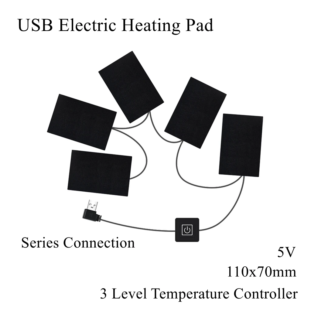 

5V USB Electric Heating Film Pad Thermal Parallel Series Carbon Fiber Infrared Heater Pet Jacket Vest Gloves Socks Pants Belts