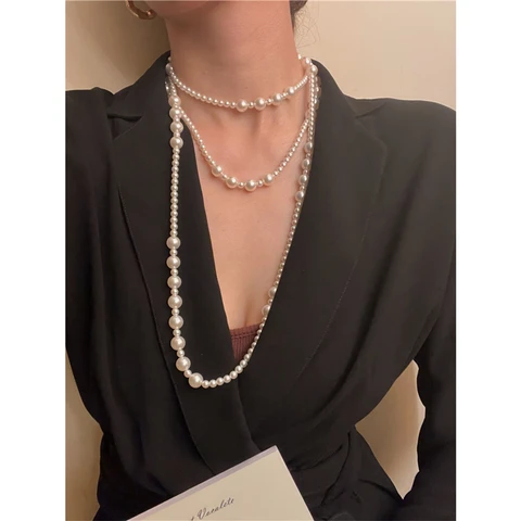 Женское винтажное длинное ожерелье из искусственного жемчуга