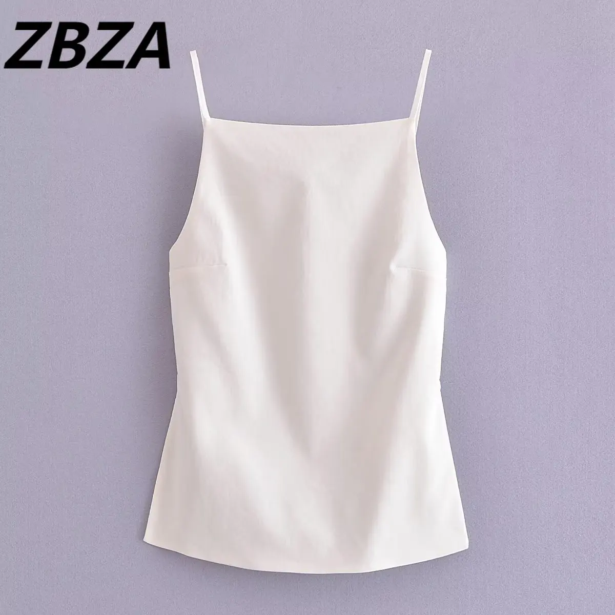 

ZBZA Women 2023 New Fashion Chic Summer 2 Colors Sexy Reveal/show One's Back Tops Vintage Thin Straps Sleeveless Female Tops