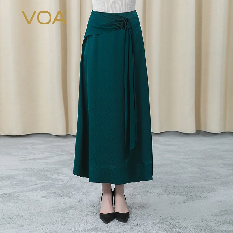 

VOA Silk Jacquard Georgette Stitching Asymmetric Fold Three-dimensional Decoration Invisible Side Pull Mature Woman Skirt CE79