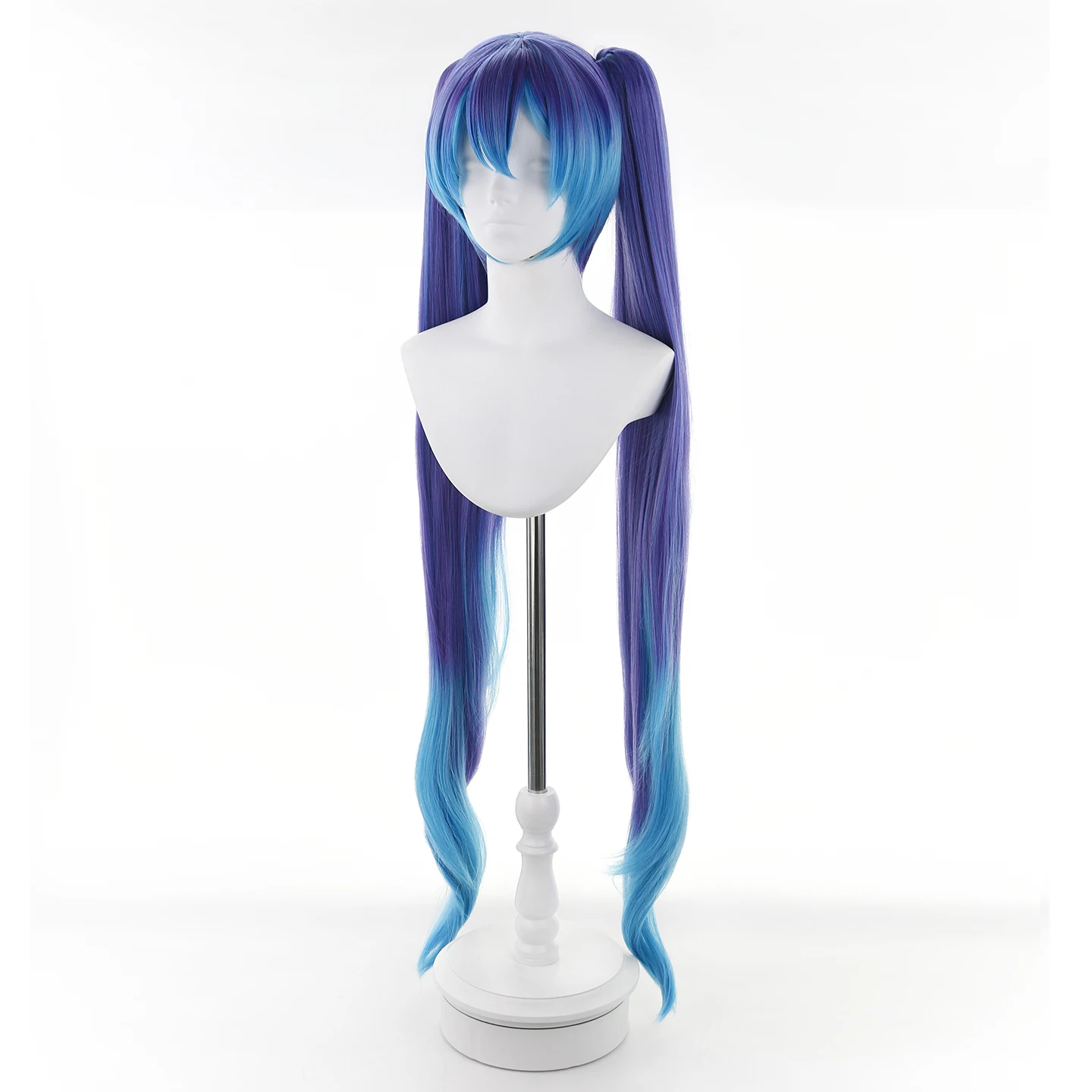 Фото Парик для косплея Project DIVA 120 см, длинный, кудрявый, сине-фиолетовый, сине-пурпурный, синтетический, со съемными хвостиками №4