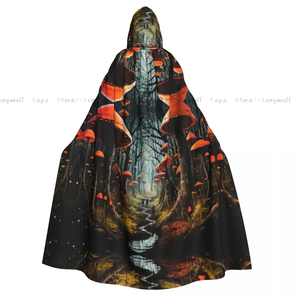 Накидка с капюшоном для взрослых на Хэллоуин грибы лесные рощи средневековый