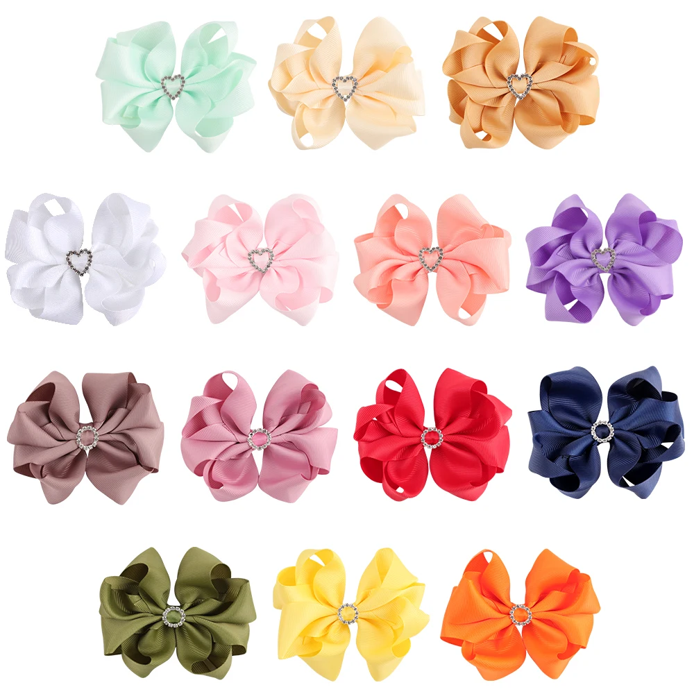 

4'' Hair Bows Clips for Girls Grosgrain Ribbon Hair Pins with Glitter Rhinestone Sweet Shiny Crystal Hair Clips Hair Accessories