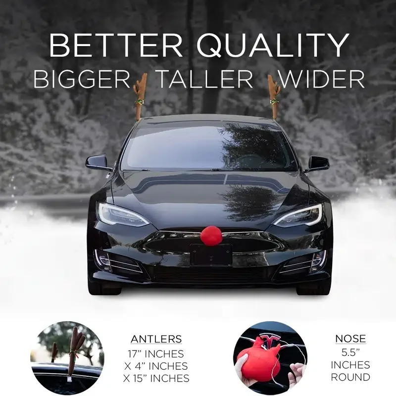 

Car Christmas Reindeer Antler Decorations, Christmas Car Decor With Jingle Bells, Rudolph Reindeer Red Nose, Auto Accessories De