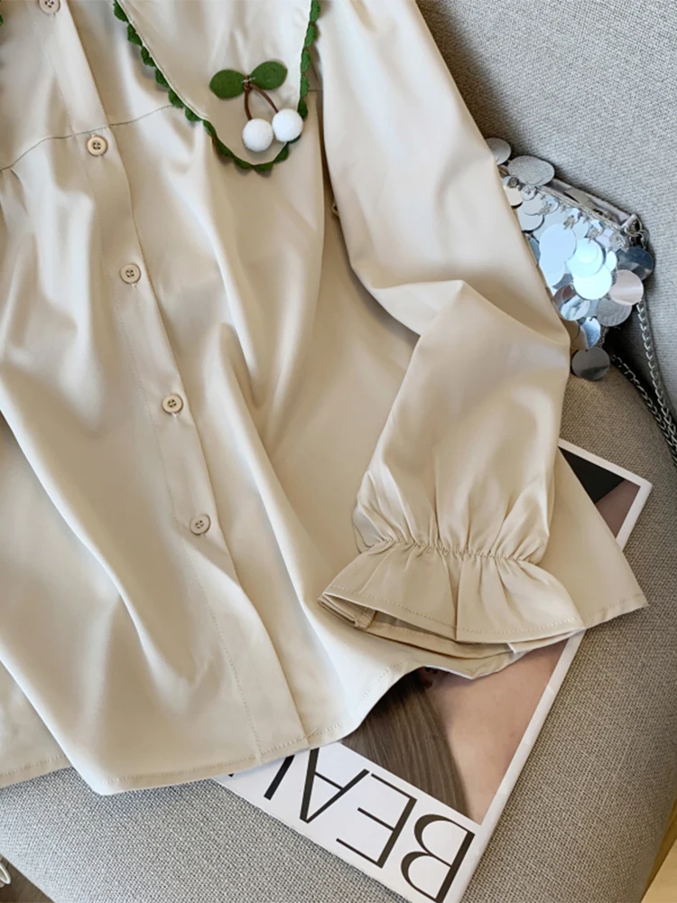 Женская винтажная рубашка оверсайз с длинным рукавом и воротником Питер Пэн Cutecore