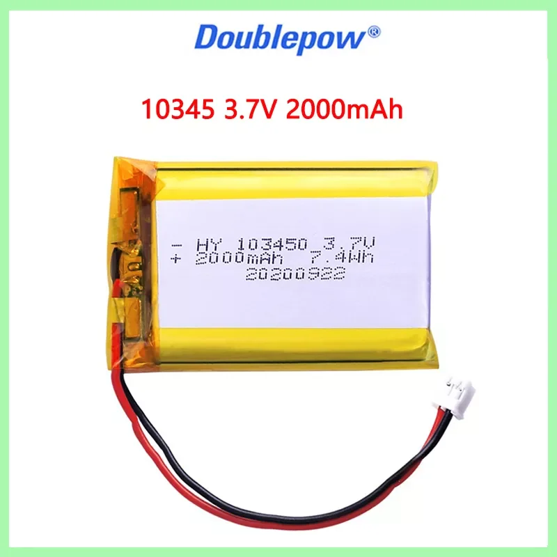 

2023NEW 103450 3.7V 2000mAh Polymer Lithium Rechargeable Battery jst PH 2.0mm 2pin plug for Camera GPS navigator MP5 Bluetooth H