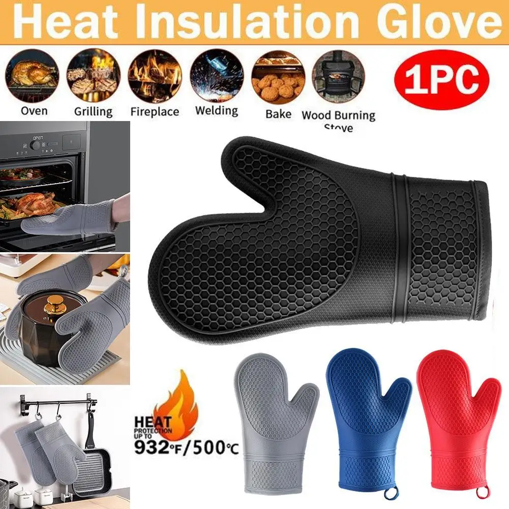 

1PCS Insulated Oven Gloves Silicone Heat-proof Gloves Oven Mitts Microwave Oven Baking Tools Household Kitchen Bar Bakeware