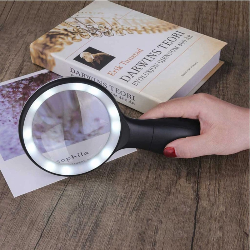 

10X Handheld Reading Magnifier with LED Lights Professional Magnifying Glass for Senior Reading Soldering Inspection