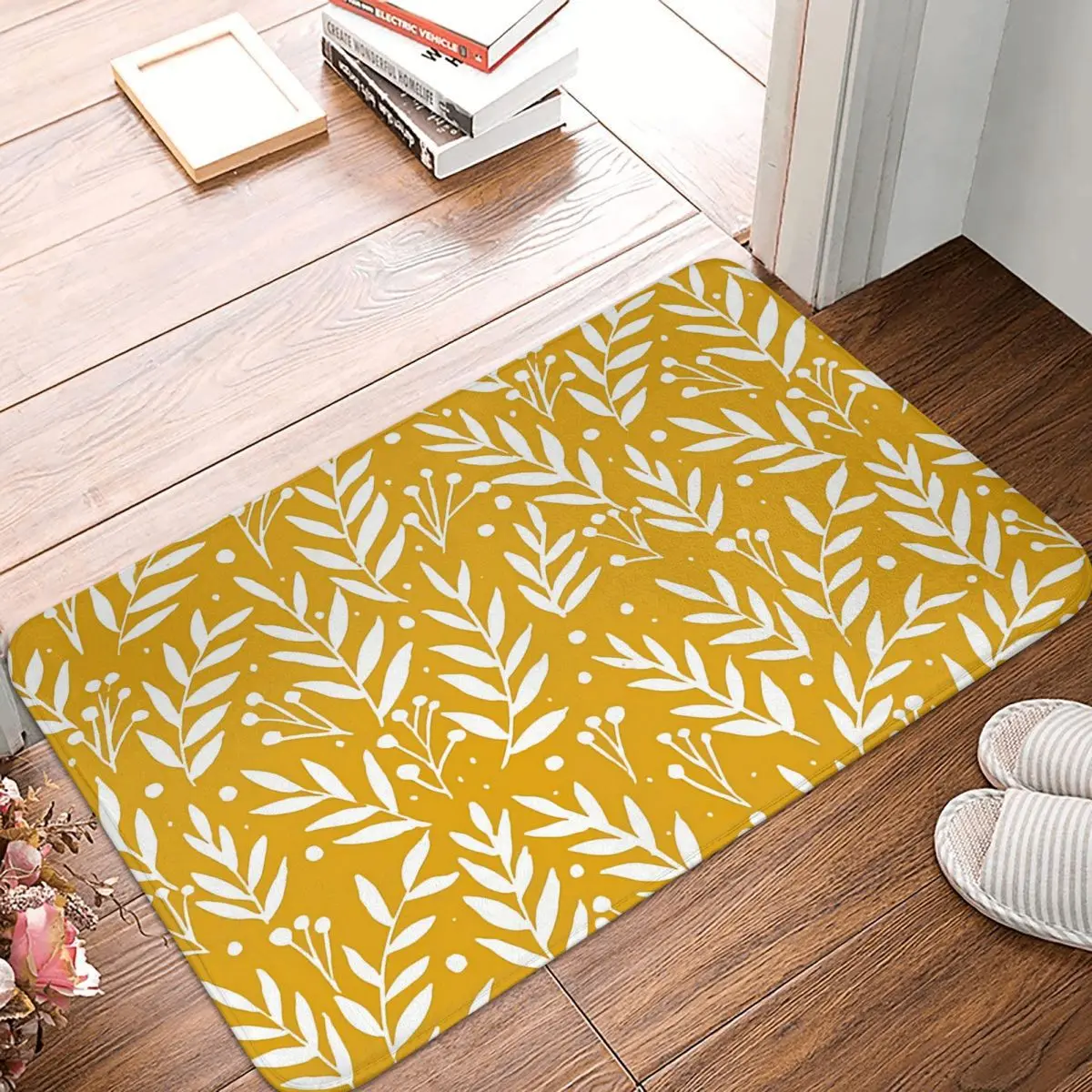 

Cute Branches Yellow Ochre Kitchen Non-Slip Carpet Bedroom Mat Entrance Door Doormat Floor Decoration Rug