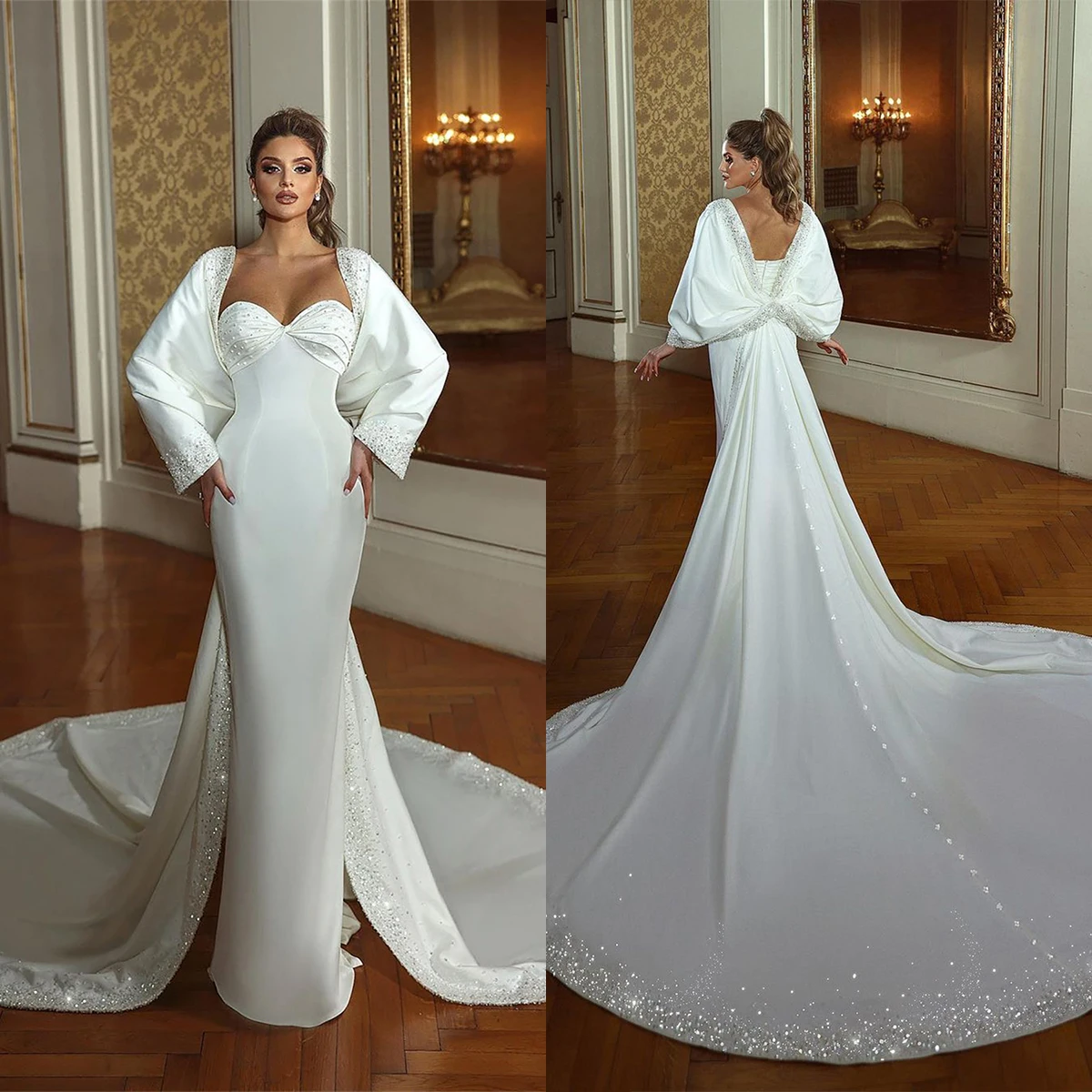 

Роскошное женское свадебное платье, платье невесты с блестками и бусинами, облегающее дизайнерское длинное пальто