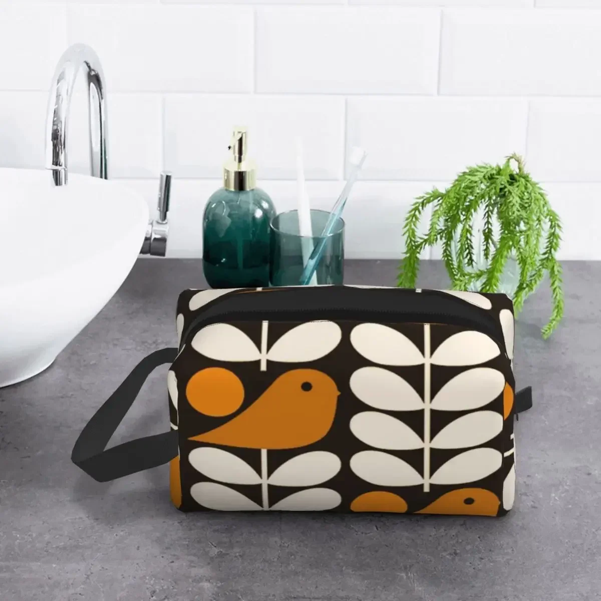 Multistem Birds черный белый оранжевый косметичка Orla Kiely Scandi косметический органайзер