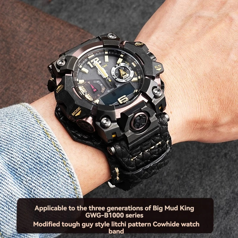 Фото Модифицированный ремешок из воловьей кожи в стиле ретро для Casio G-SHOCK Mudmaster GWG-B1000, винтажный ремешок для часов третьего поколения с базовым лотком №1