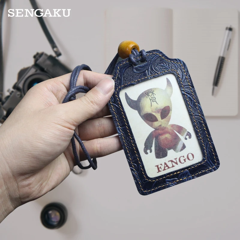 

Unique Brand Design ID Holders Case Handmade Genuine Leather Business Badge Card Holder Pocket With Necklace Lanyard