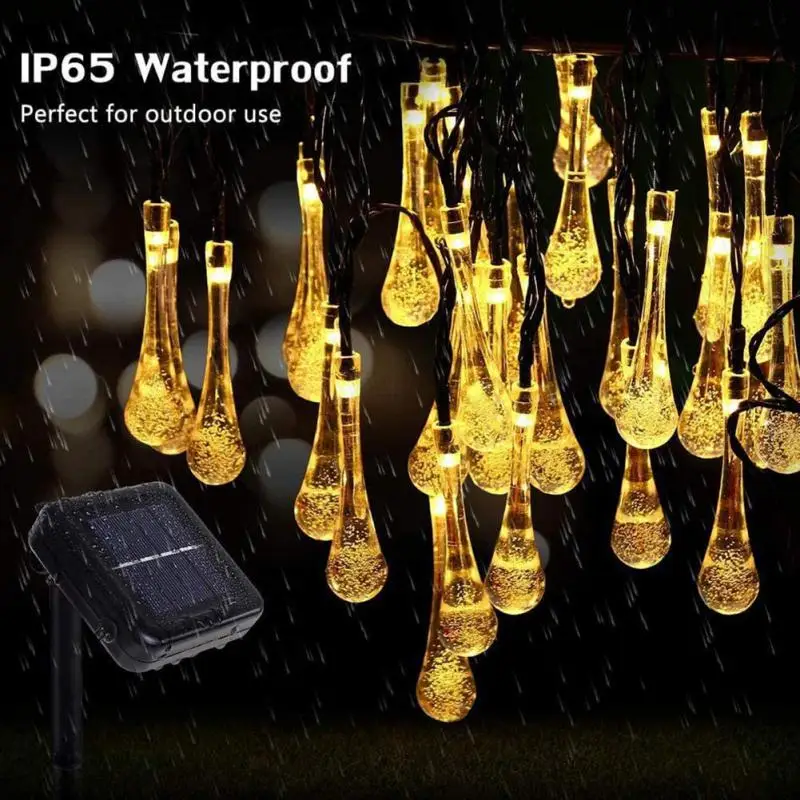 

LED Solar Street Garland String Lights Outdoor Waterproof Fairy Light Multi Color Waterdrop Light Garden Patio Party Decorative