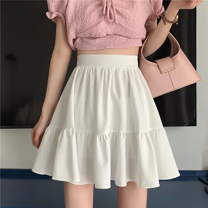 

Skirts Womens Summer New Fashion Wild Thin Dress High-waisted Korean Solid Temperament College-style Sweet Pleated Y2k Skirt No