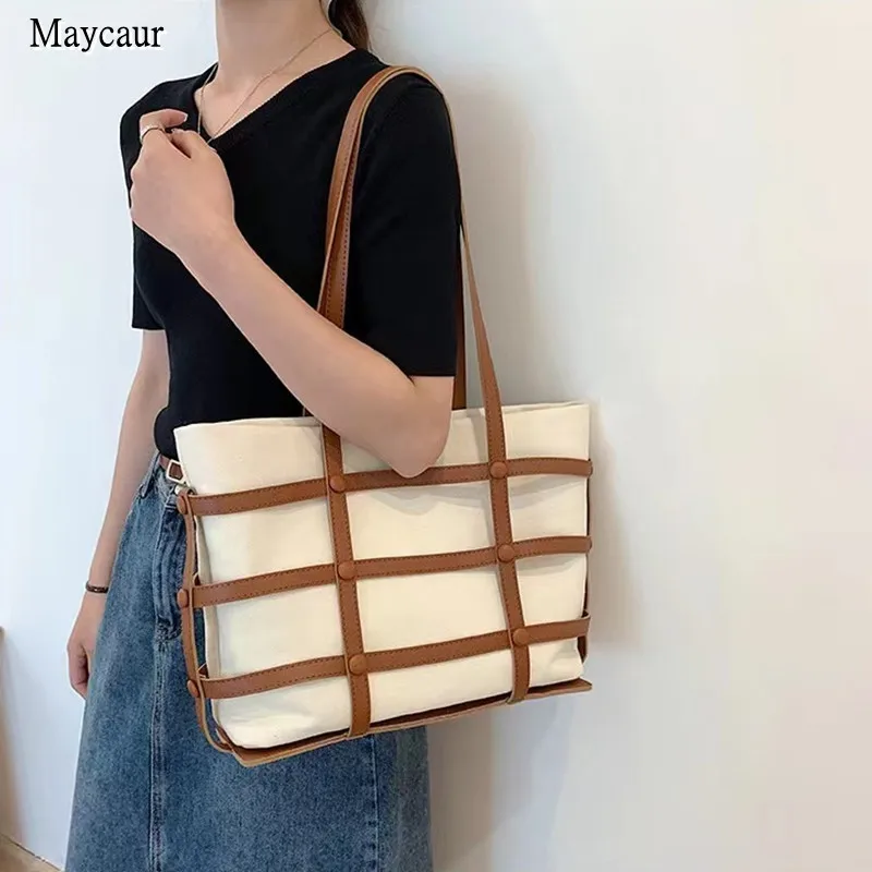 

2022 Shopping Bag Five Star Boutique Linen White Women's Portable Shoulder Bag Large Capacity Design Life Simple Leisure Style