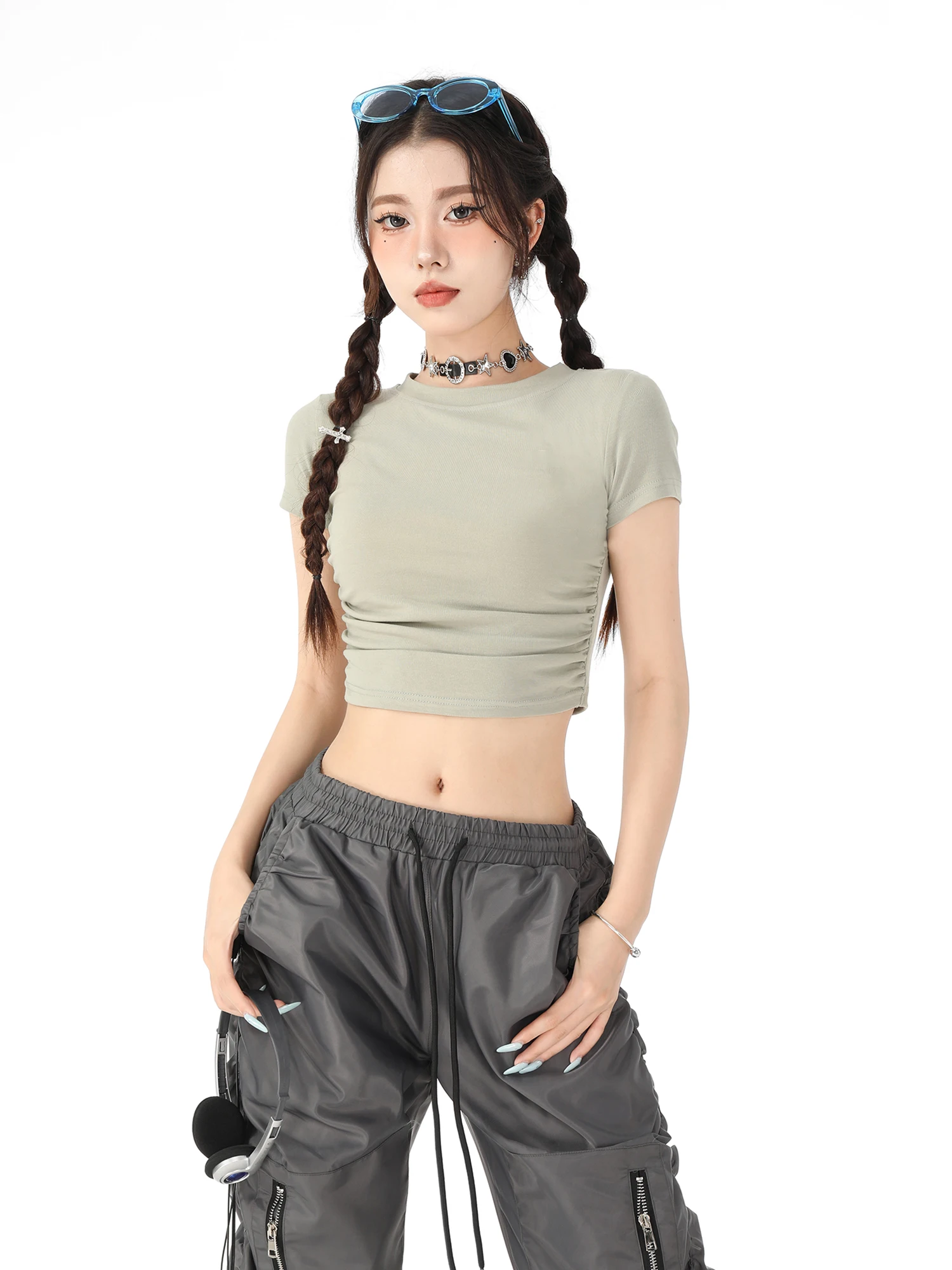 Белая футболка с короткими рукавами и плечами женская летняя одежда Dopamine сладкий