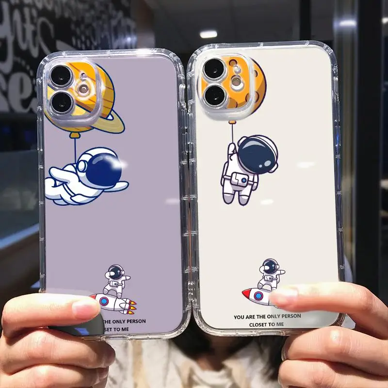 

Cute Cartoon Astronaut Transparent Case For Cover iPhone 11 X Xr Xs 7 7P SE 2020 8 Plus 11 12 13 Max Pro Mini 6 6s 6x24 Soft PU