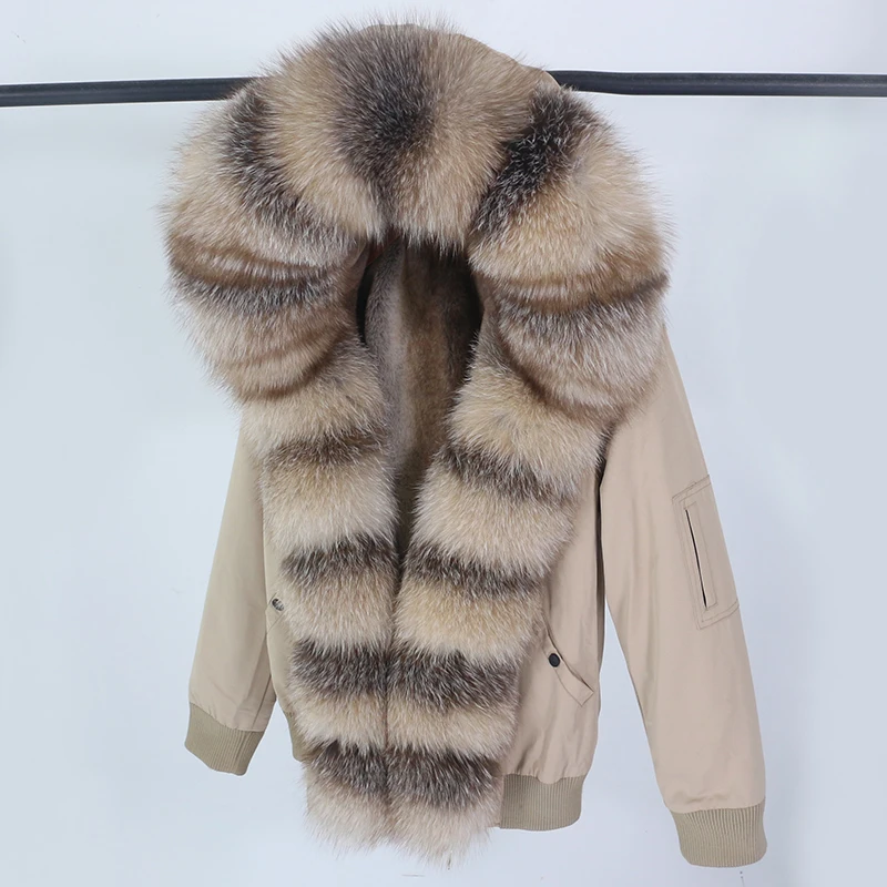 

OFTBUY 2023 Winter Jacket Women Bomber Parka Real Fox Raccoon Fur Collar Hooded Thick Warm Streetwear Outerwear Natural Fur Coat