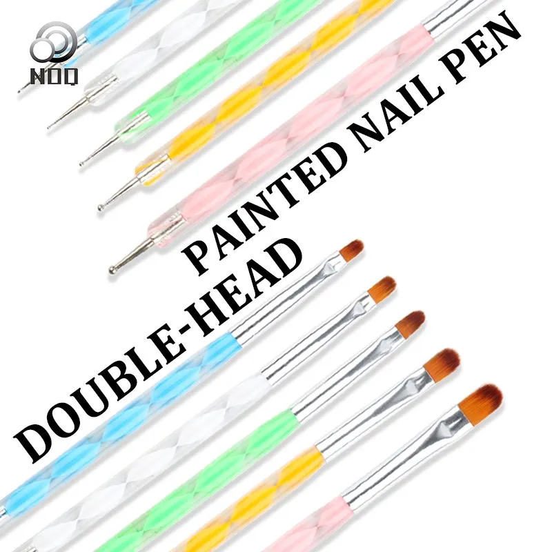 

5Pcs/Set Double Head Nail Dotting Painting Draw Liner Brush Acrylic UV Gel Polish Liner Flat Pen Nail Art Manicure Kit