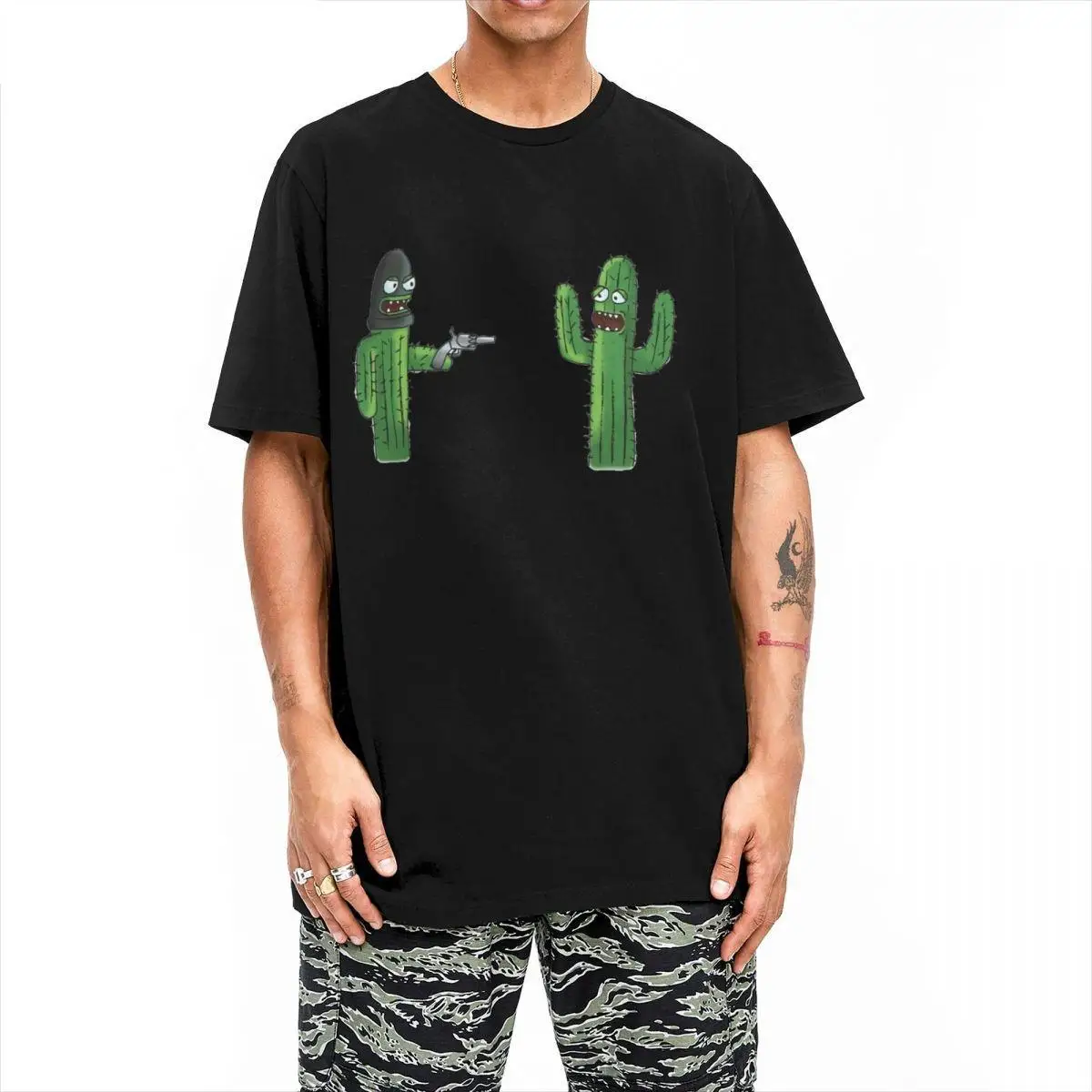 Men's T-Shirts Robbery Of A Catus Casual Cotton Tee Shirt Short Sleeve Cartoon Plants T Shirt Crewneck Clothes 4XL 5XL 6XL