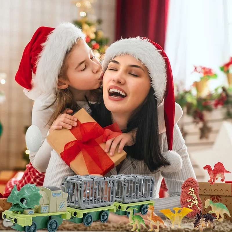 Сюрприз рождественский подарок грузовики-транспортеры динозавров для детей 24