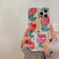 bling rhinestone painting tulip flower case for iphone 11 13 12 pro max xsmax xr 7 8plus luxury glitter diamond daisy soft cover