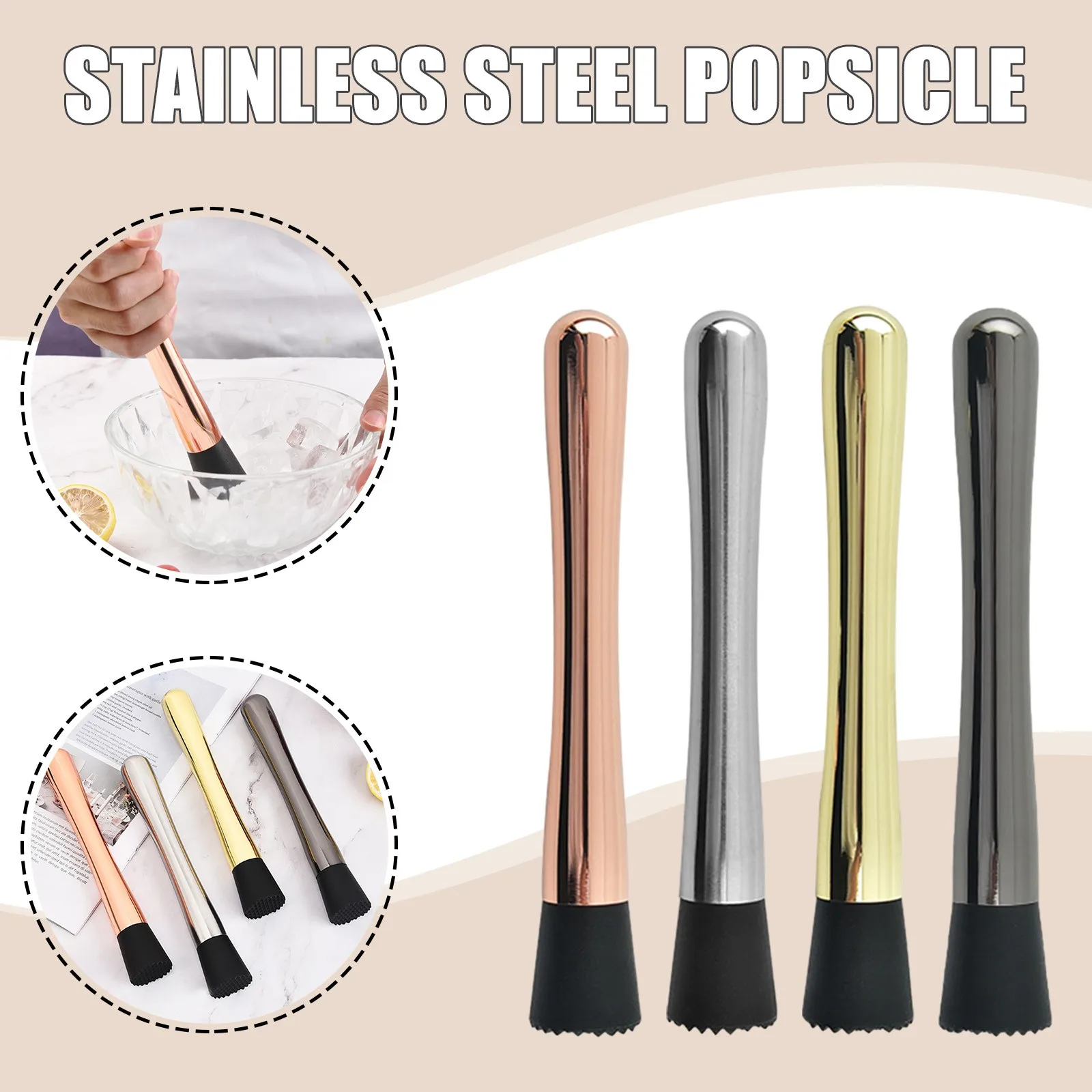 

Stainless Steel Cocktail Muddler Lemon Caipirinha Pestles Spiral Mixing Spoon, Stainless Steel Crushed Popsicle Home Bar Tools