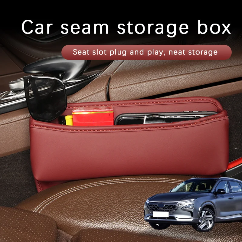 Car Seat Gap Slot Storage Box Bag Interior Pocket Leather Accessories For Hyundai Nexo mid size SUV