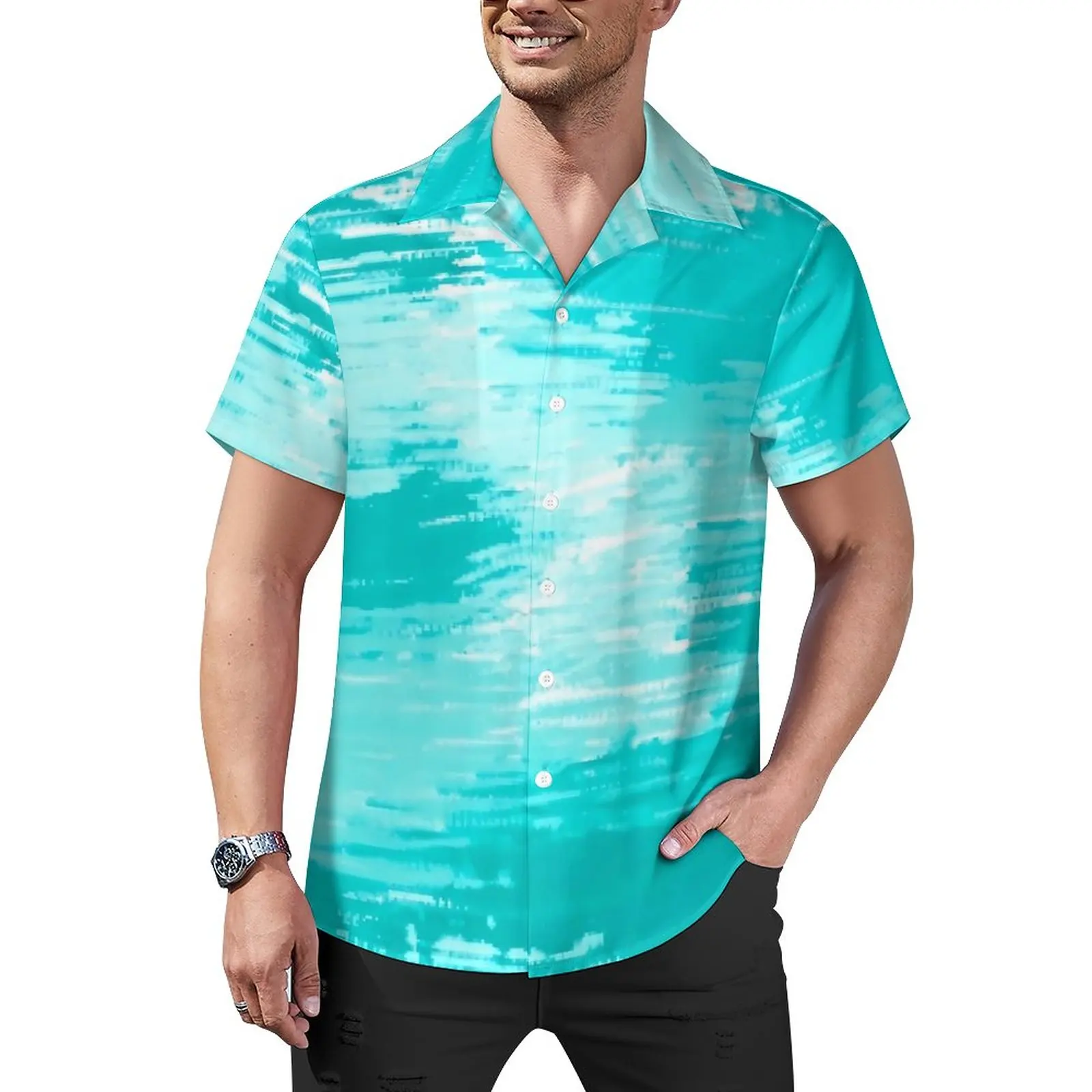 

Bright Brush Print Vacation Shirt Abstract Art Hawaii Casual Shirts Male Vintage Blouses Short Sleeve Design Top Plus Size