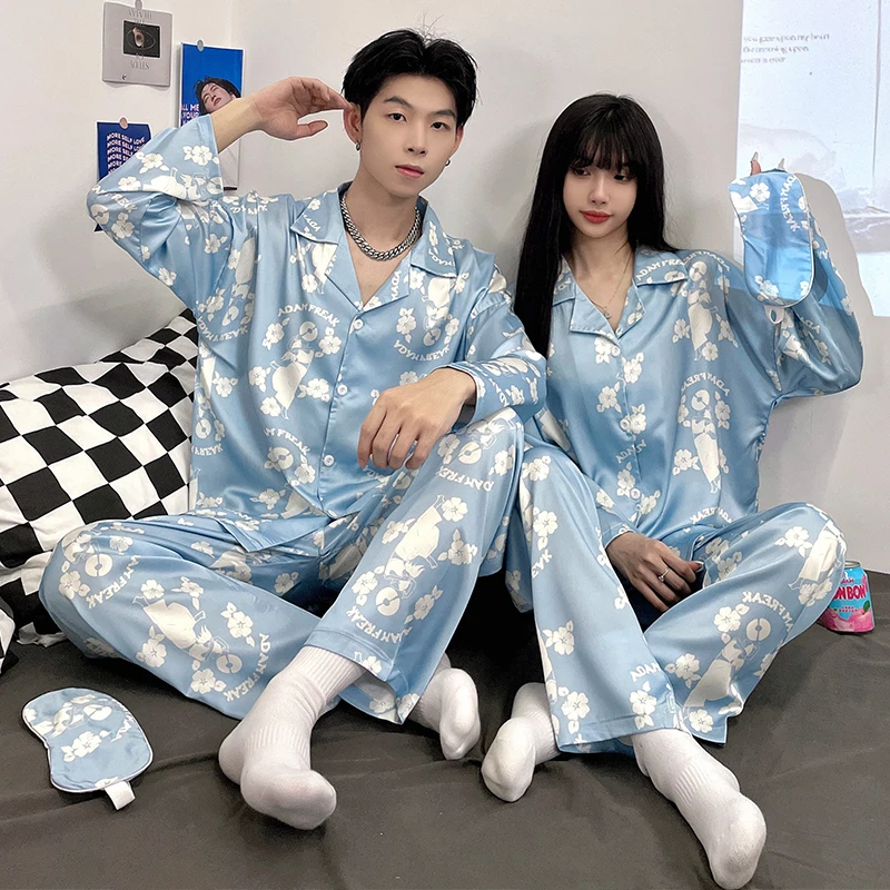 

QUHENG Autumn Silk Pajamas Women's Pajamas Set 2022 Winter Homewear Lounge Long Sleeve Clothes Men's Warm Sleepwear Femme