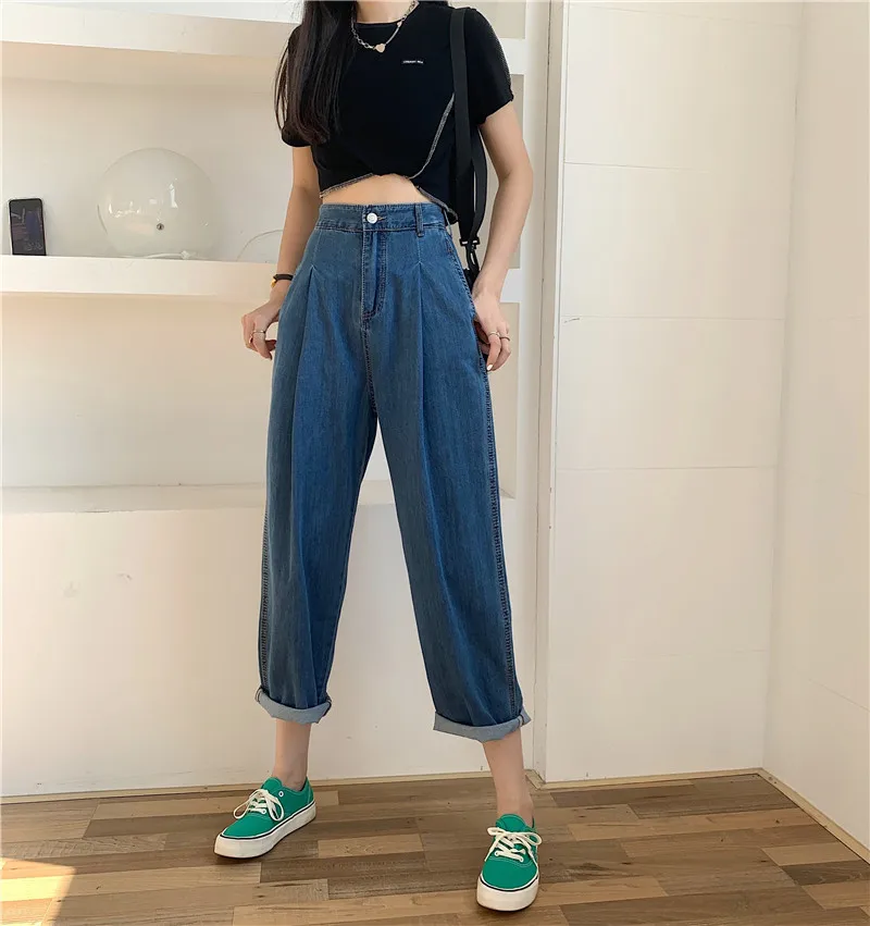 DD2337 новые модные Универсальные прямые свободные брюки с высокой талией и