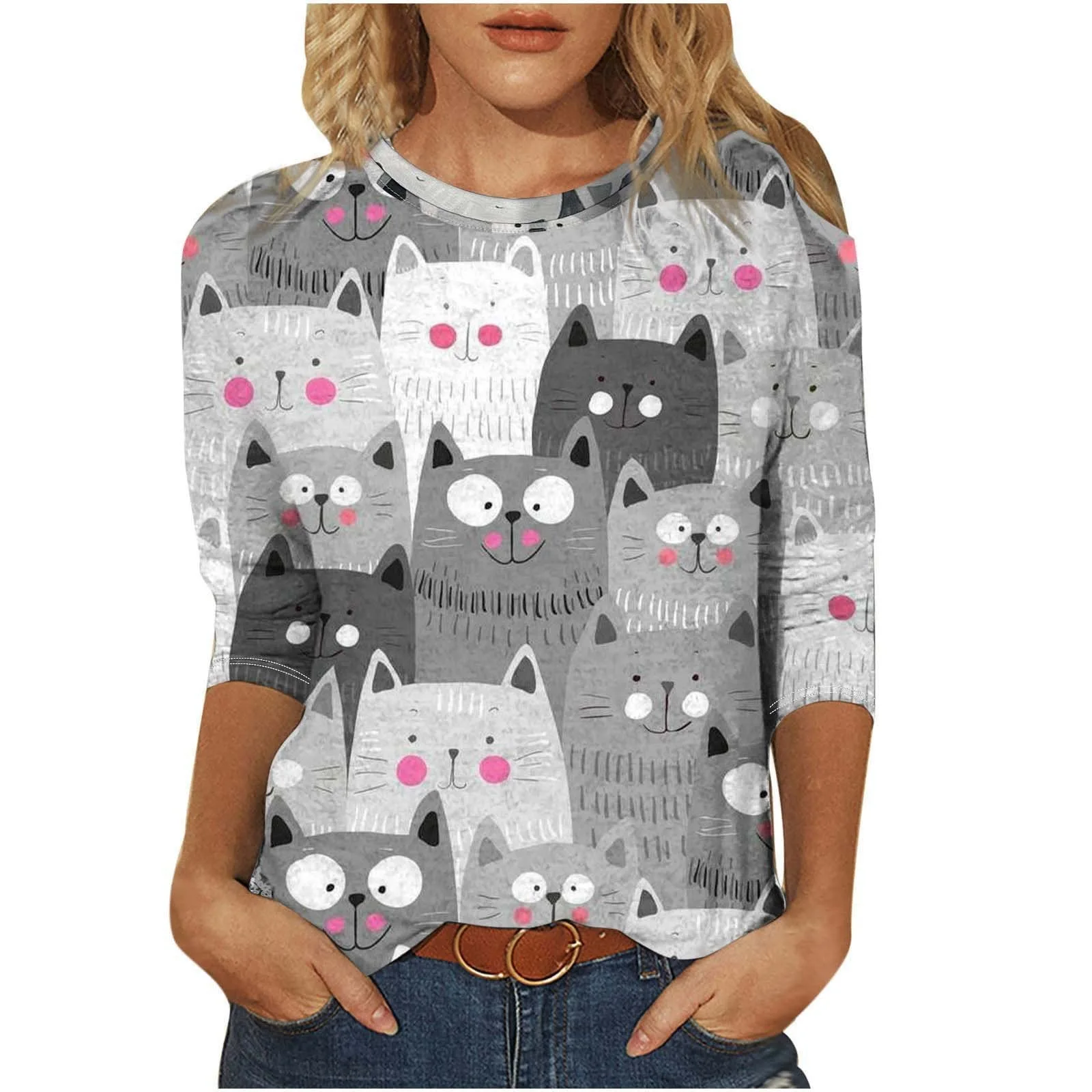 

Cross-border sales Amazon Express Europe and the United States new women's crewneck mid-sleeve loose printed T-shirt ladies top