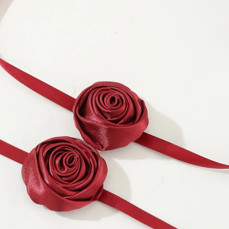 Сексуальное простое колье-чокер с длинной лентой и цветком розы