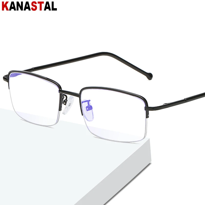 

Men Blue Light Blocking Reading Glasses Women UV Anti Fatigue Lens Presbyopic Eyewear TR90 Metal Rimless Half Eyeglasses Frame