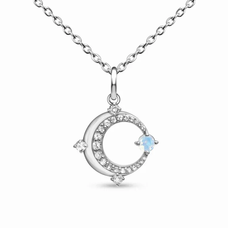 

hot selling S925 Sterling Silver O-shaped hollowed out Moonstone Pendant Necklace female niche design fashion jewelry