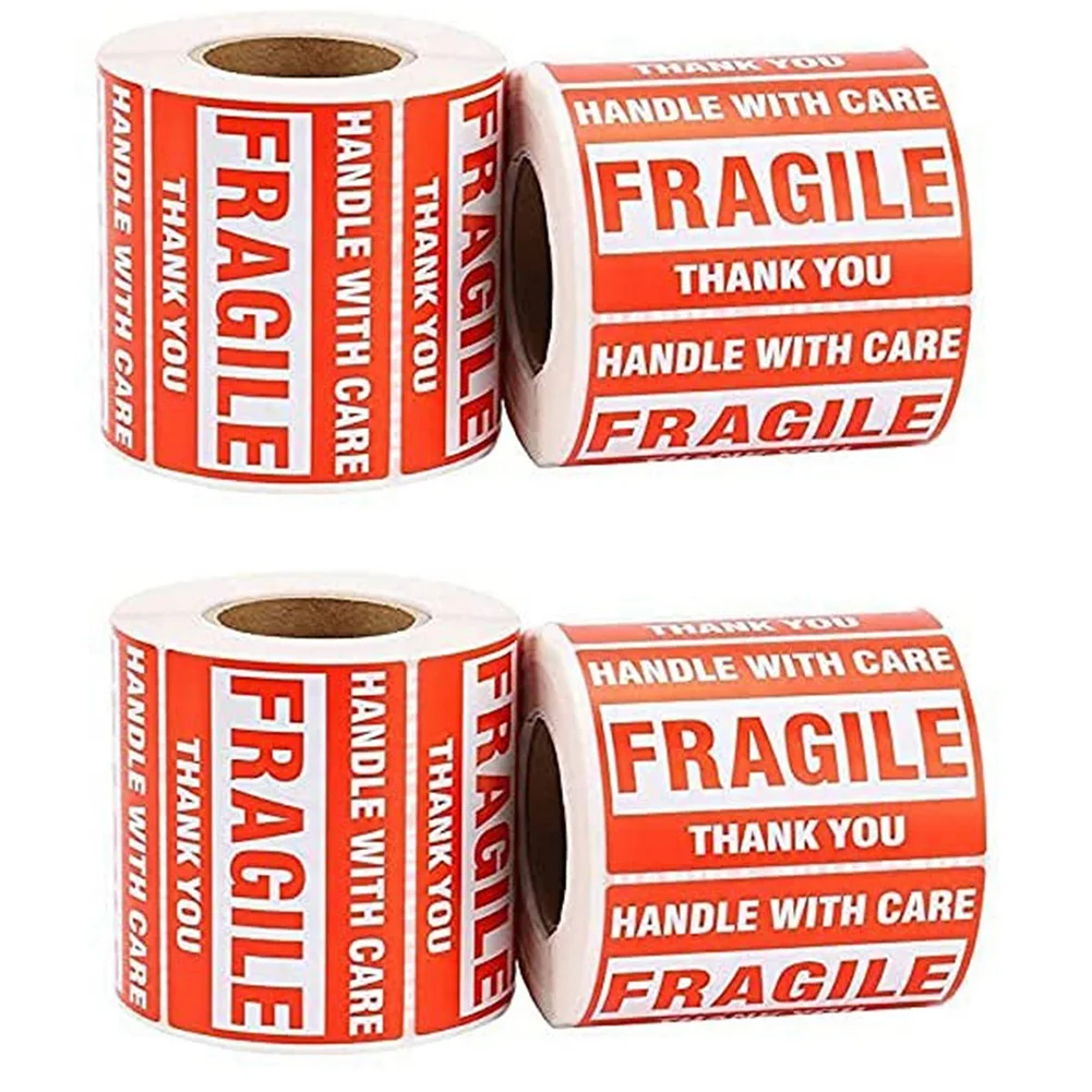 

4 Rolls Fragile Stickers 2 x 3 Inch Fragile - Handle with Care - Thank You Warning Packing Labels (500 Labels / Roll)