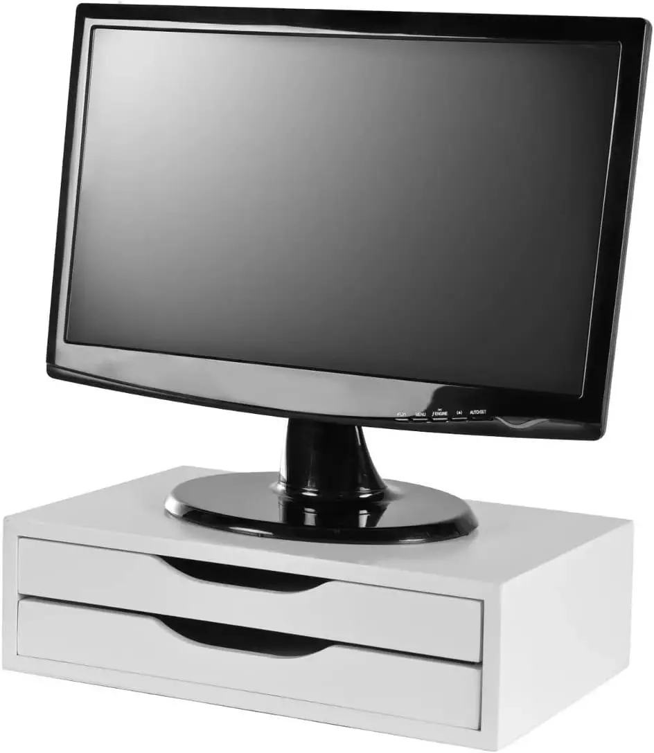 

2023 Magnificent MDF White Monitor Support with 2 Stylish Drawers - Perfect for Home or Work Use!