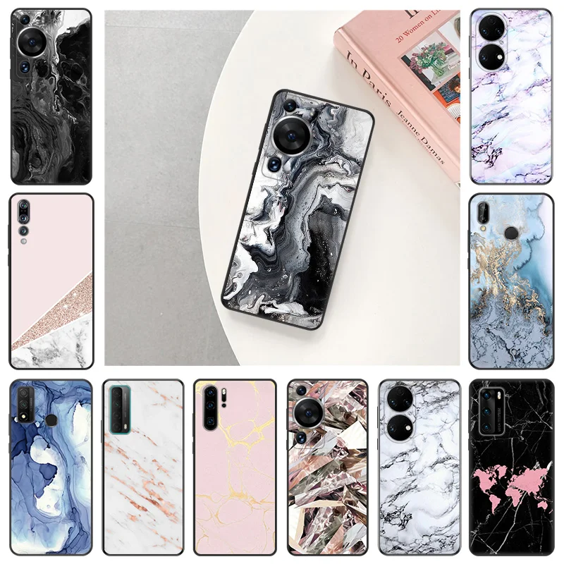 Чехол для телефона Motorola G50 G51 G60 G71 G30 G31 Edge20 30 40 G73 Huawei P40 P30 P20 P-Smart цветной Аква мрамор