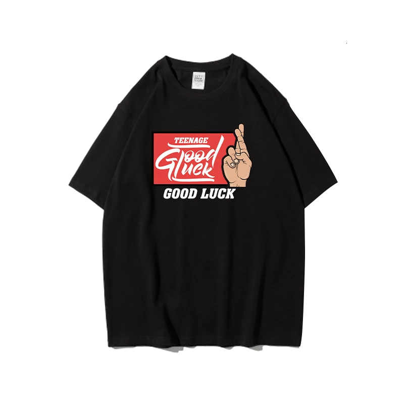 

Extfine Good Luck Funny Print Men Summer Tshirt Casual Clothing Oversized Fashion Short Sleeve Tops Hip Hop Brand Male Tee Shirt