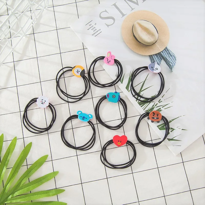 

7Pcs/set Cute Bt21 Cartoon Elastic Hair Bands Girls Lovely Rubber Bands Kid Hair Accessories Head Rope Lamb Pony Children Gifts
